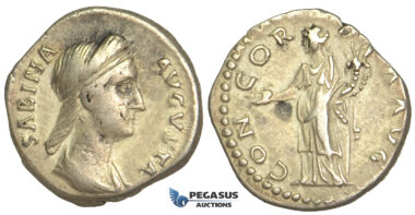 O78, Roman Empire, Sabina. Augusta (128-136/7. AD) AR Denarius (3.26g) Struck 134-136 AD, Rome, Concordia