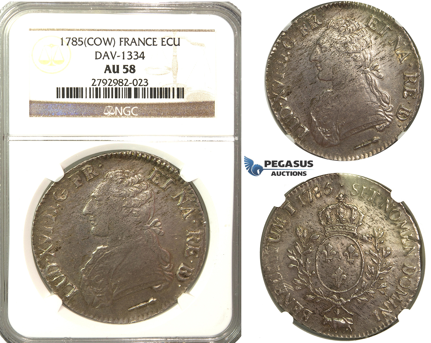 O84, France, Louis XVI, Ecu 1785 (Cow) Pau, Silver, NGC AU58