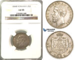 O89, Romania, Carol I, 1 Leu 1884-B, Bucharest, Silver, NGC AU55