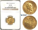 P21, Russia, Alexander III, 5 Roubles 1889 (АГ) St. Petersburg, Gold, NGC AU58