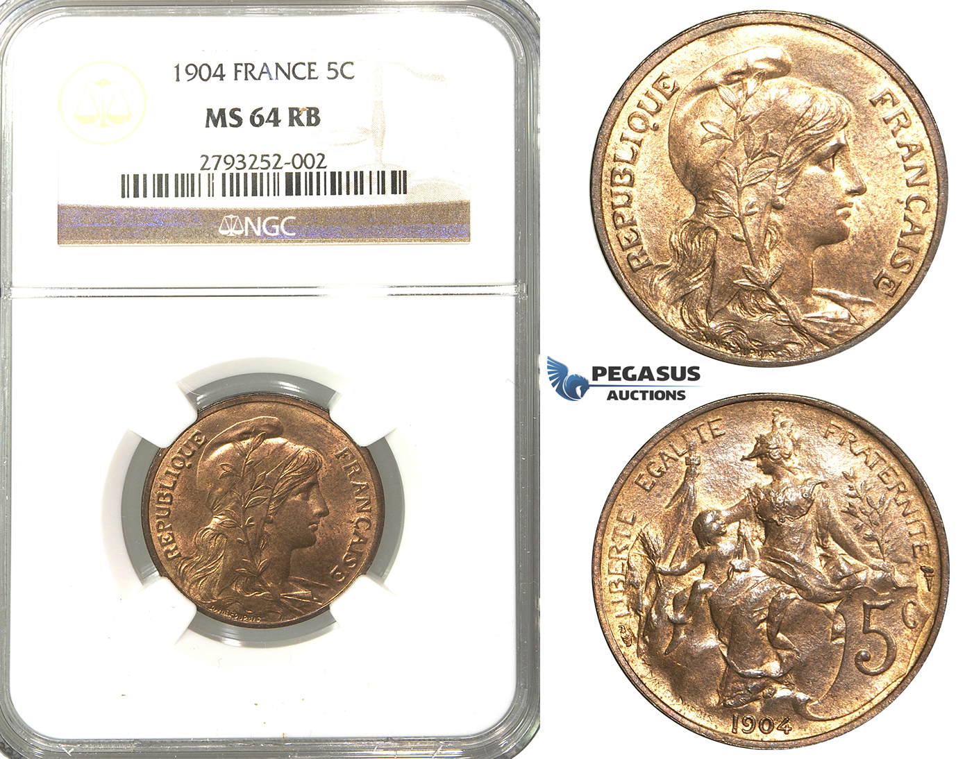 P70, France, Third Republic, 5 Centimes 1904, Paris, NGC MS64RB