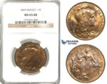 P71, France, Third Republic, 10 Centimes 1899, Paris, NGC MS65RB