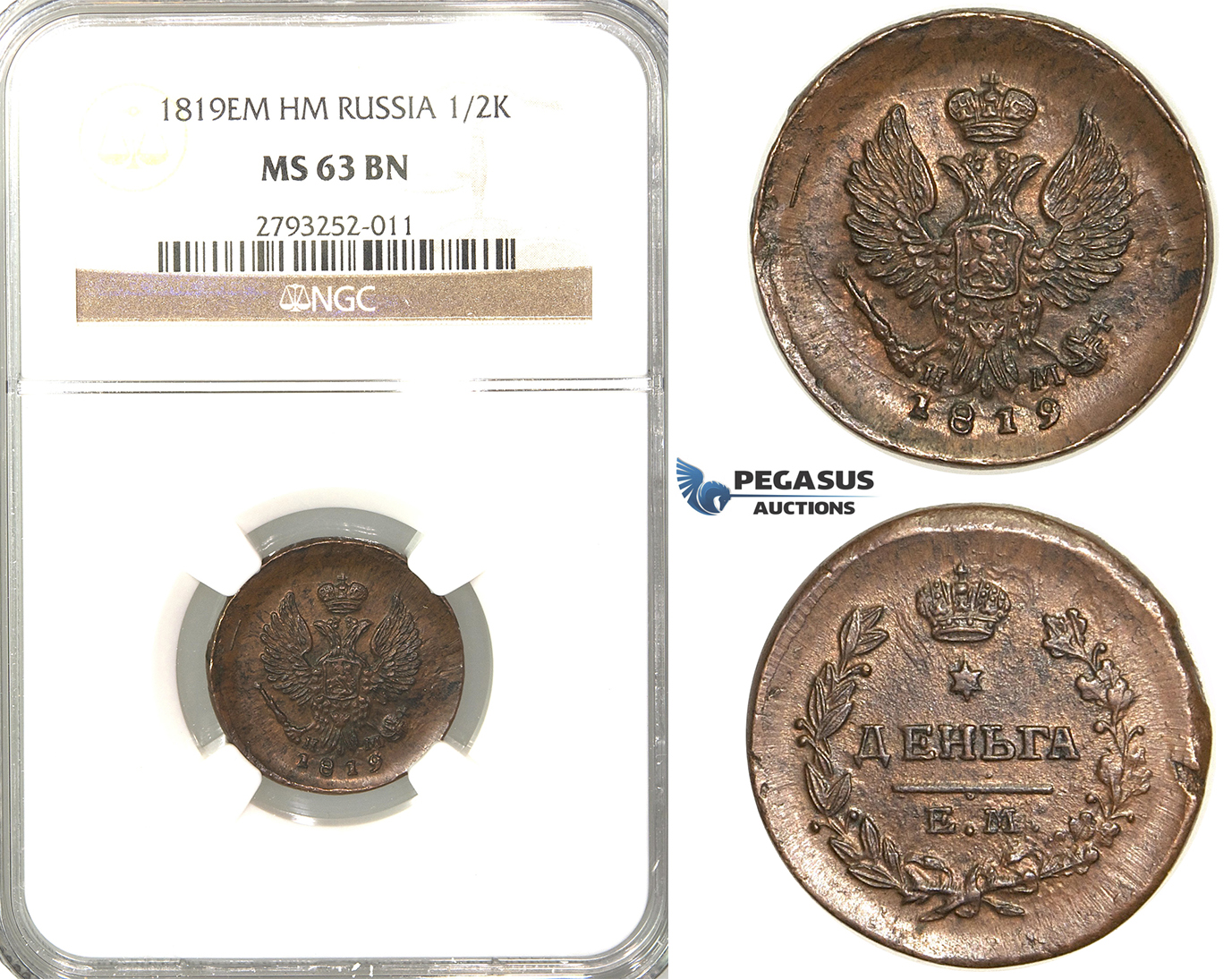 P80, Russia, Alexander I, Denga 1819 EM/HM, Ekaterinburg, NGC MS63BN
