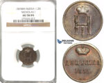 P81, Russia, Nicholas I, Denezhka 1855 BM, Warsaw, NGC AU58BN, Rare!