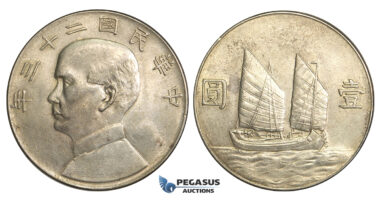 R08, China "Junk" Dollar 1934, Silver, Mint state (Light hairlines)