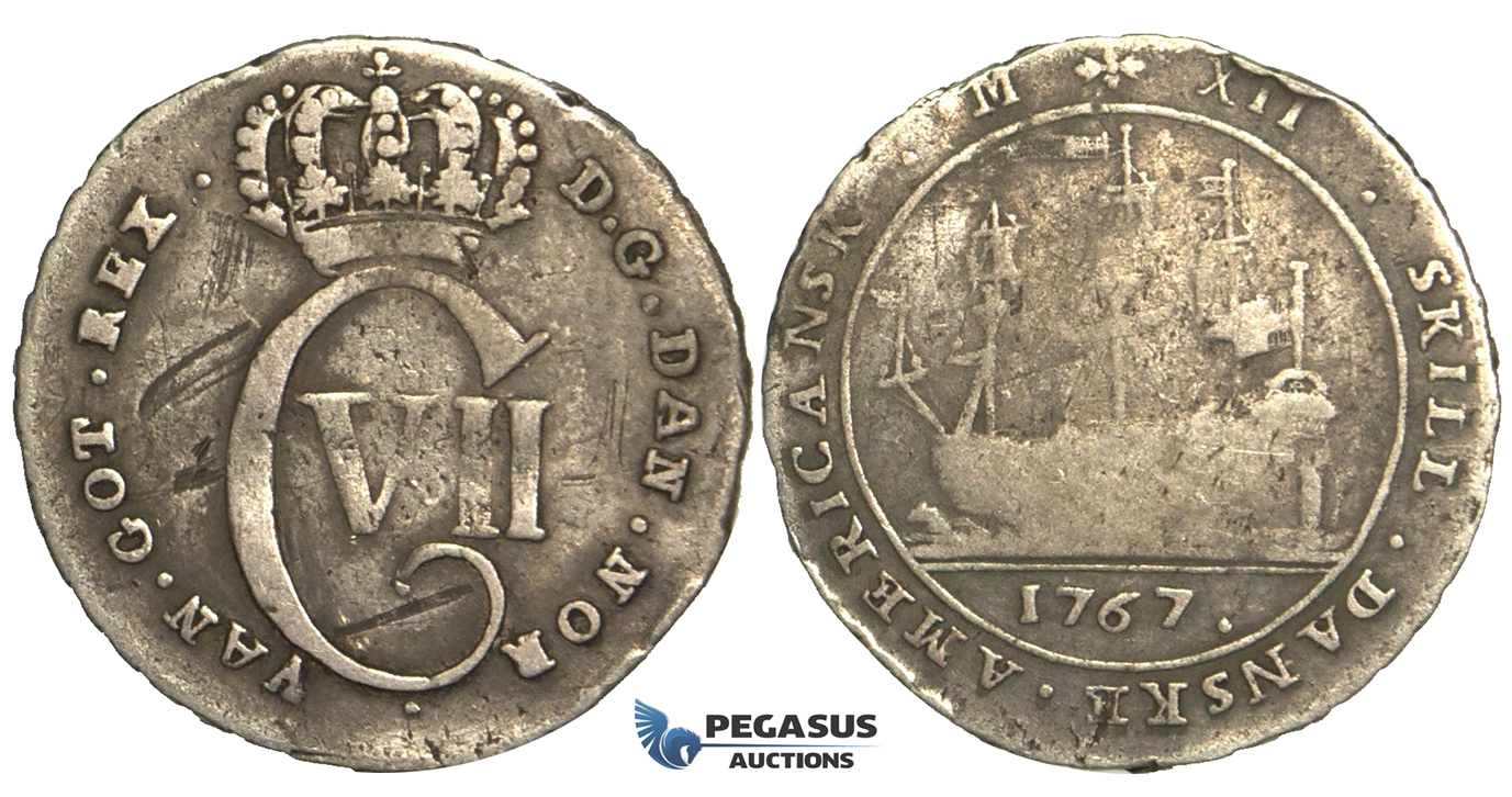 R09, Danish West Indies, Christian VII, 12 Skilling 1767, Kongsberg, Silver, few scratches, H 8