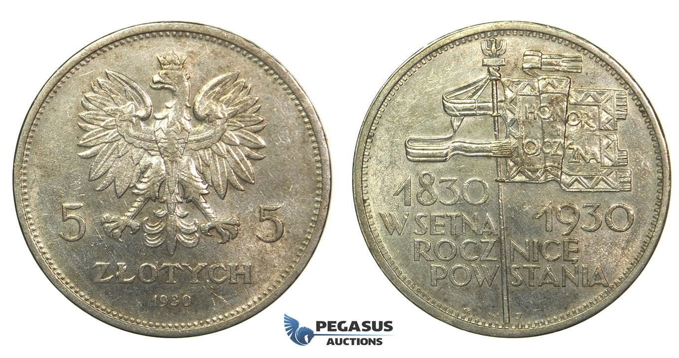 R155, Poland, 2nd Republic, 5 Zlotych 1930 (Revolution) Warsaw, Silver, Lustrous High Grade!