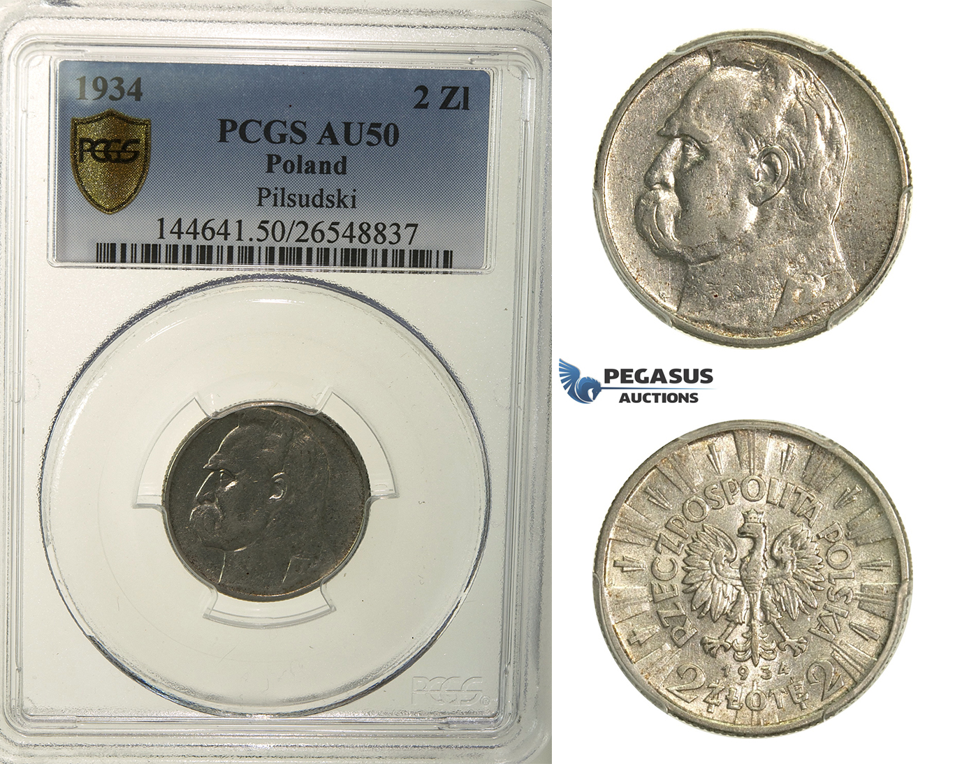 R158, Poland, 2 Zlote 1934, Silver, PCGS AU50
