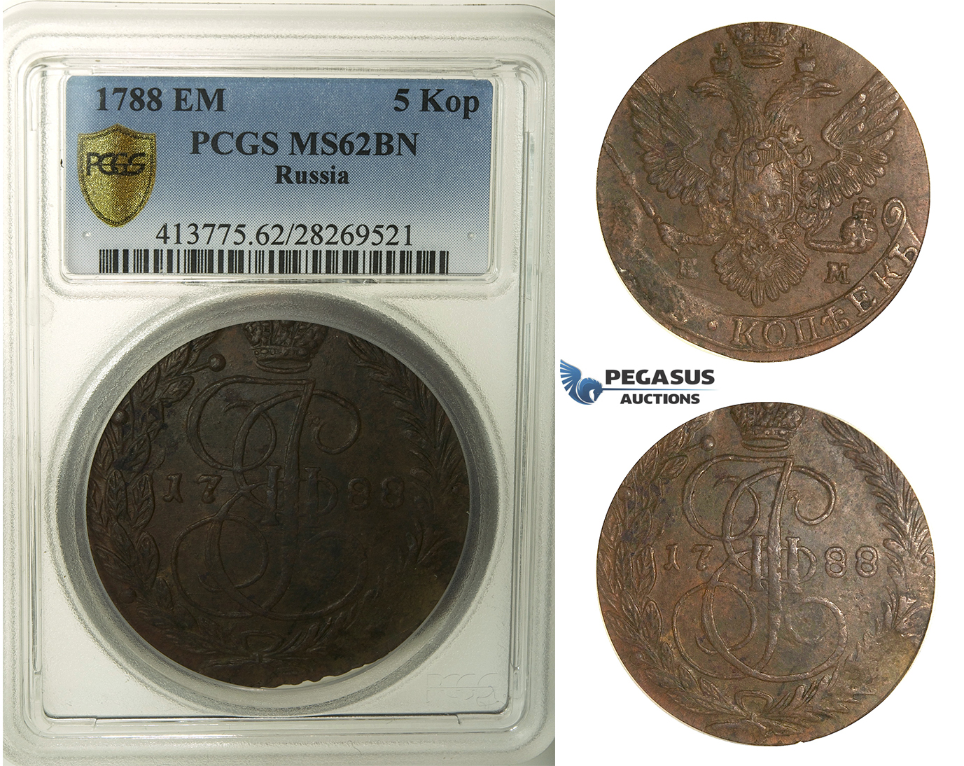 R161, Russia, Catherine II, 5 Kopeks 1788-EM, Ekaterinburg, PCGS MS62
