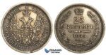R19, Russia, Nicholas I, 25 Kopeks 1855 СПБ-НI, St. Petersburg, Silver, Toned High Grade, minor edge knick!