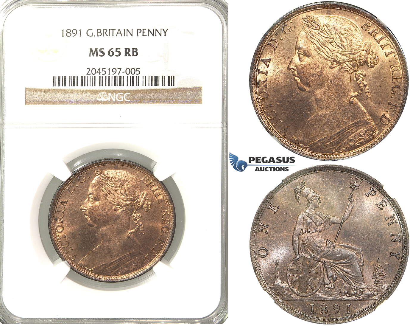 R218, Great Britain, Victoria, Penny 1891, NGC MS65RB