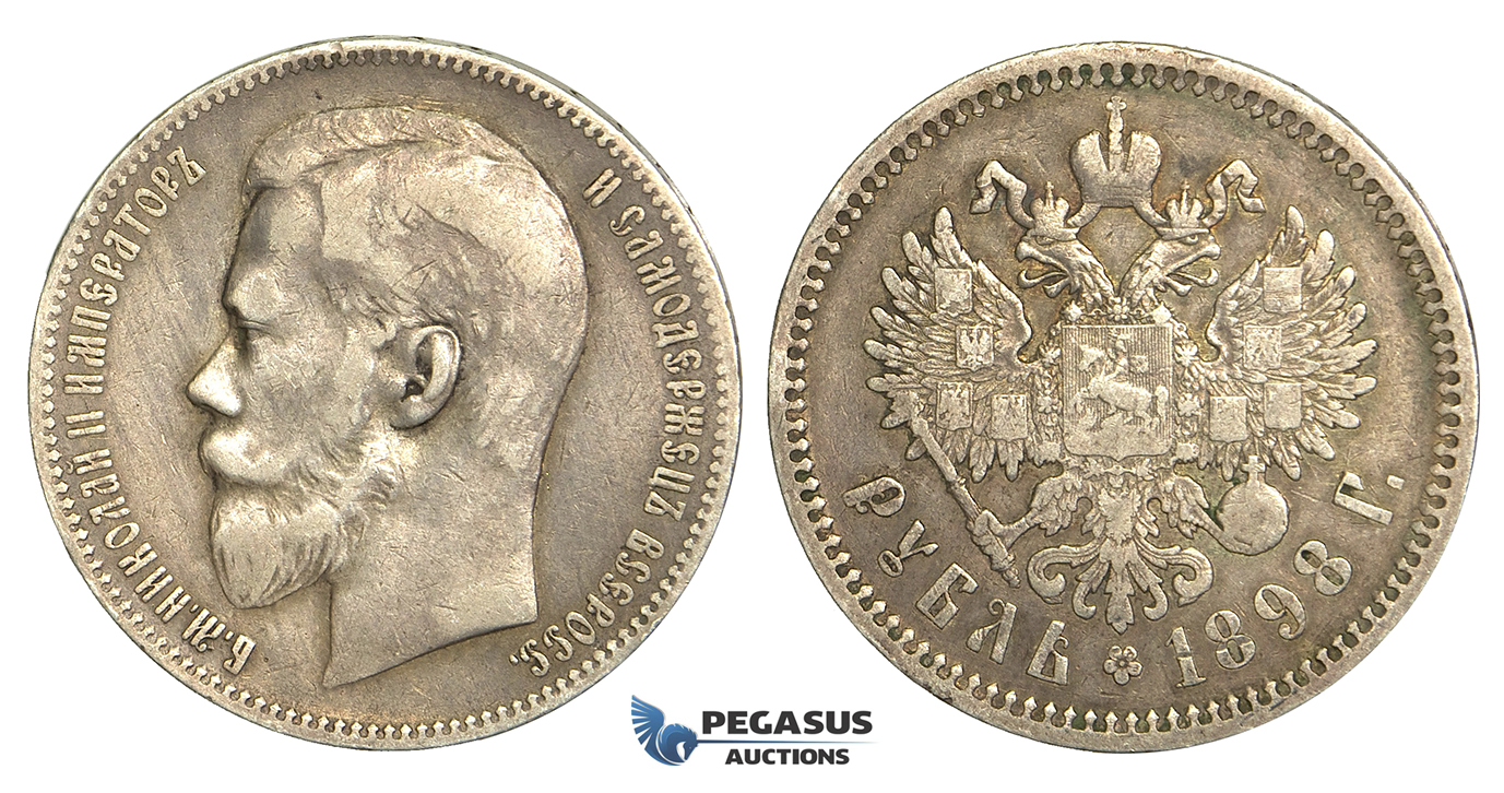 R23, Russia, Nicholas II, Rouble 1898 (АГ) St. Petersburg, Silver, Toned and nice!