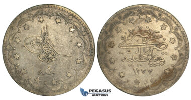 R26, Ottoman Empire, Turkey, Abdülaziz, 20 Kurush AH1277/9, Silver