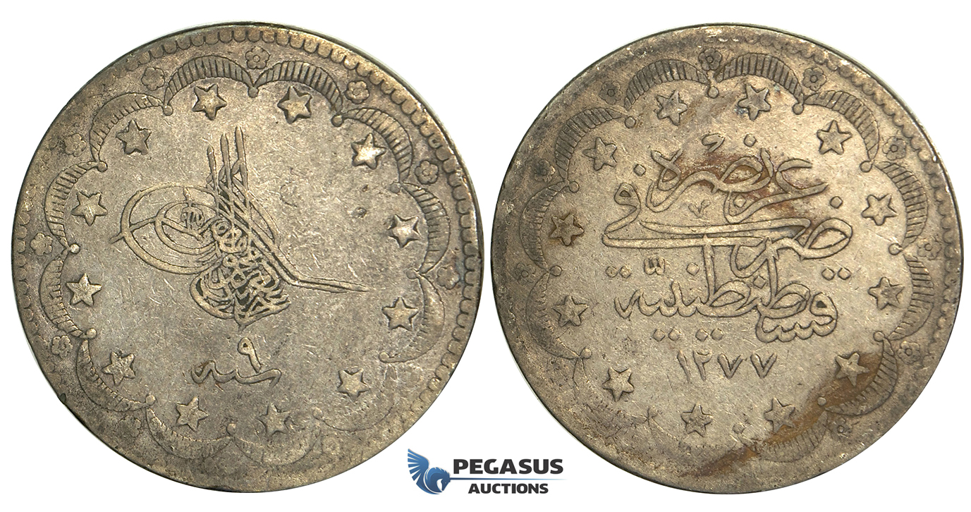 R26, Ottoman Empire, Turkey, Abdülaziz, 20 Kurush AH1277/9, Silver