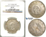 R306, China, Yunnan, 50 Cents 1917, Silver, L&M 863, Y 479.1, NGC AU55
