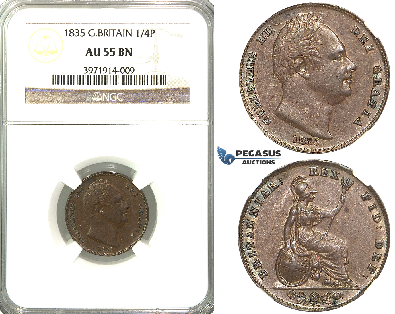 R317, Great Britain, William IV, Farthing 1835, NGC AU55BN