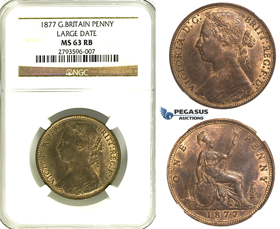 R349, Great Britain, Victoria, Penny 1877 (Large Date) NGC MS63RB