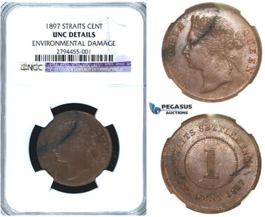 R416, Straits Settlements, Victoria, Cent 1897, NGC UNC