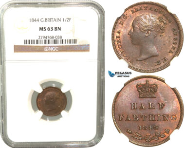 R430, Great Britain, Victoria, Half Farthing 1844, NGC MS63BN
