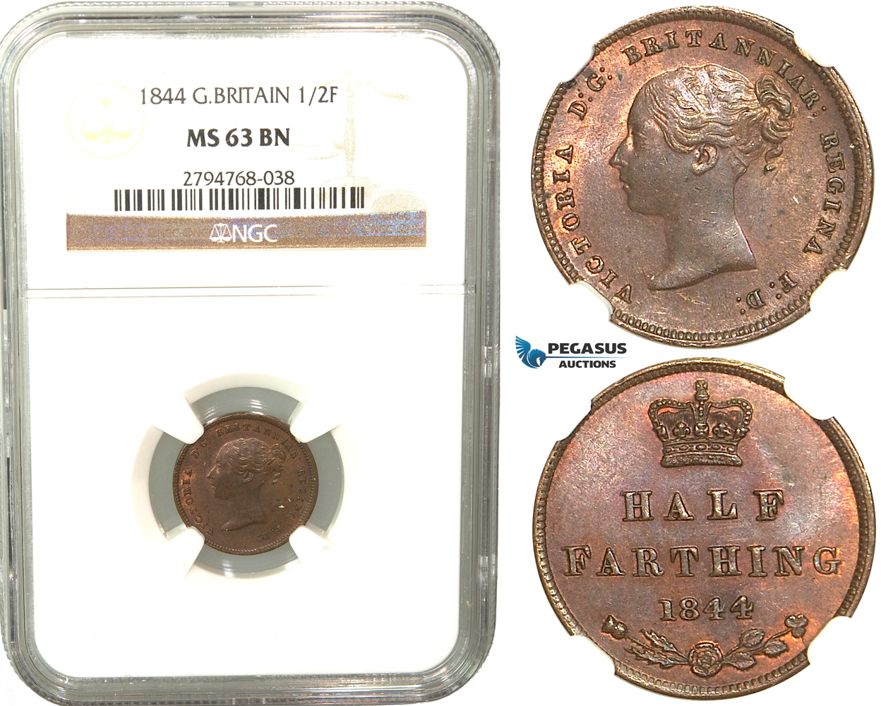 R430, Great Britain, Victoria, Half Farthing 1844, NGC MS63BN