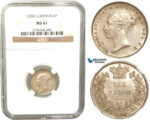 R436, Great Britain, Victoria, Sixpence (6 Pence) 1838, Silver, NGC MS61