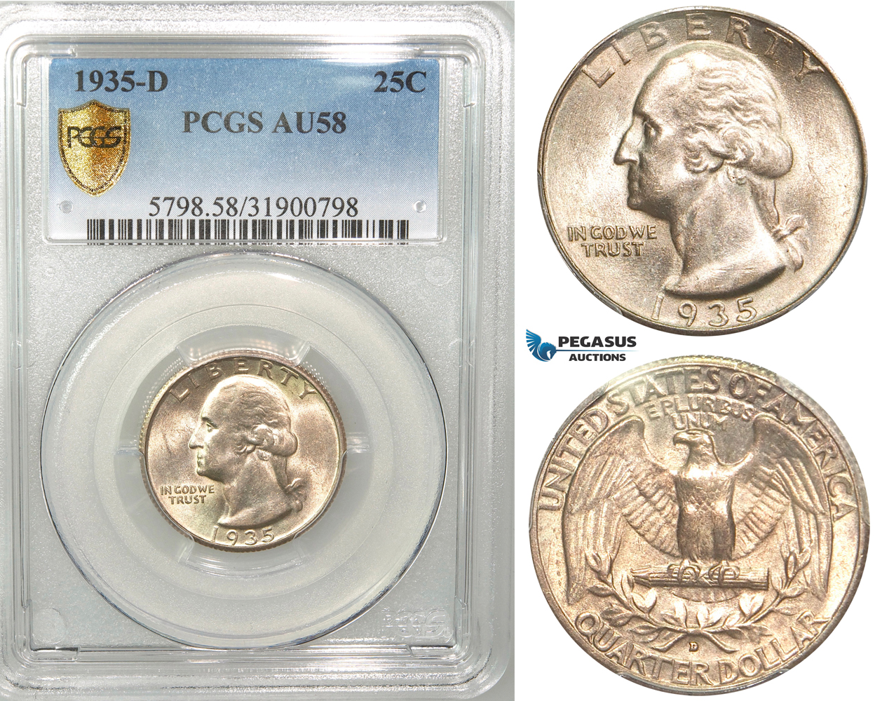 R451, United States "Washington Quarter" 25 Cents 1935-D, Denver, Silver, PCGS AU58
