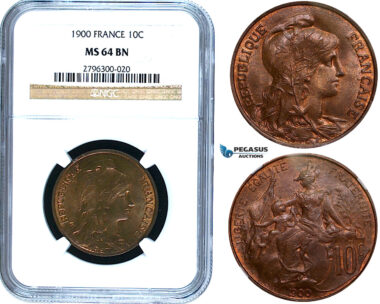 R469, France, Third Republic, 10 Centimes 1900, Paris, NGC MS64BN