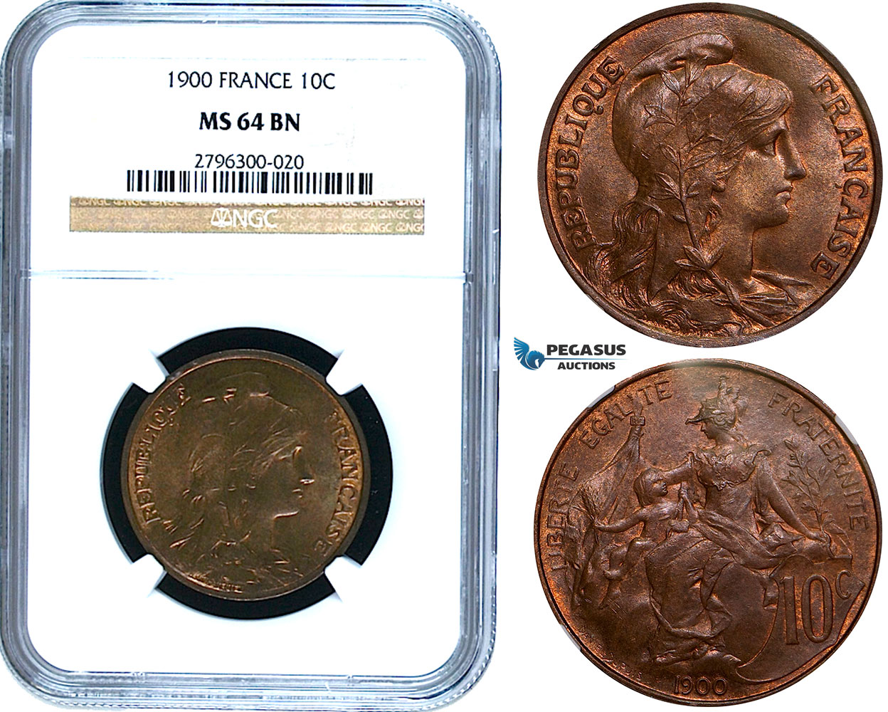 R469, France, Third Republic, 10 Centimes 1900, Paris, NGC MS64BN