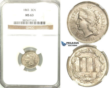 R515, United States, 3 Cents 1865, NGC MS63