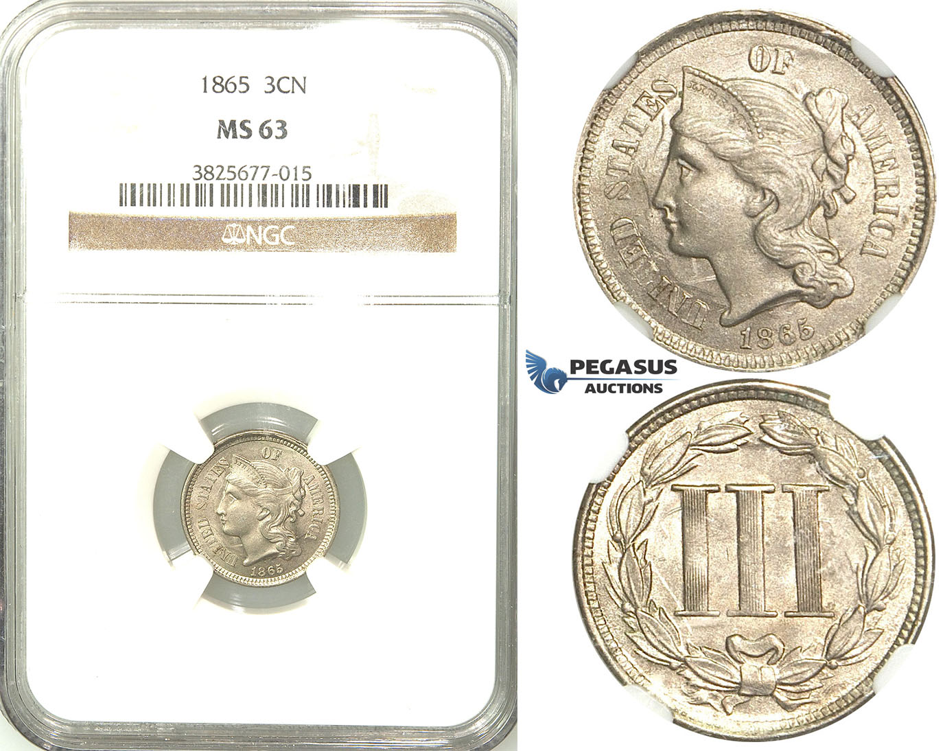 R515, United States, 3 Cents 1865, NGC MS63