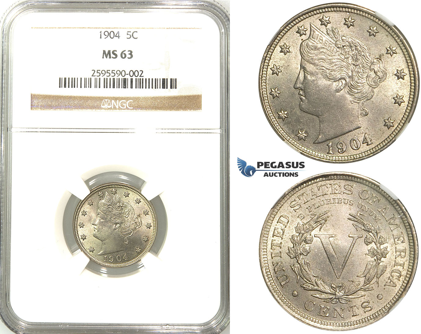 R519, United States, Liberty Nickel (5C.) 1904, NGC MS63