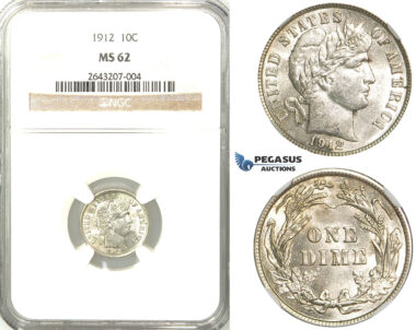 R529, United States, Barber Dime (10C.) 1912, Silver, NGC MS62