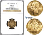 R543, Danish West Indies, Christian IX, 4 Daler/20 Francs 1905, Copenhagen, Gold, NGC MS63