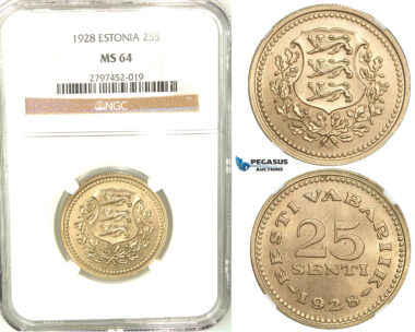 R567, Estonia, 25 Senti 1928, NGC MS64