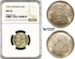 R775, Estonia, 5 Marka 1922, NGC MS63
