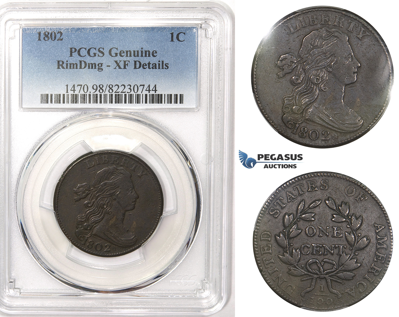 R823, United States, Draped Bust Cent 1802, Philadelphia, PCGS XF Det.
