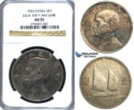 R96, China “Junk” Dollar Year 22 (1933) Silver, NGC AU55 (Multicolor toning)