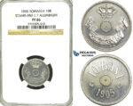 S32, Romania, Carol I, Pattern 10 Bani 1905, Brussels, Aluminum, NGC PF66 (Pop 1/1, Finest!)