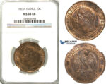 S89, France, Napoleon III, 10 Centimes 1863-A, Paris, NGC MS64RB