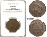 S90, France, Third Republic, 10 Centimes 1876-K, Bordeaux, NGC MS65BN, Very Rare! (Pop 1/1, Finest!)