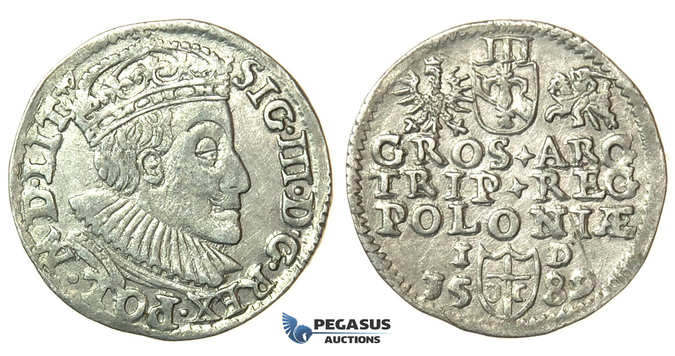 T006, Poland, Sigismund III, 3 Groschen (Trojak) 1589 I/D, Olkusz, Silver (2.24g)
