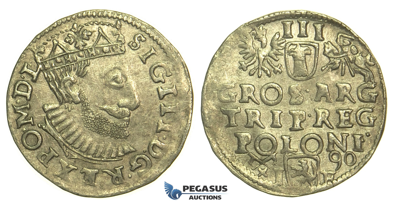 T11, Poland, Sigismund III, 3 Groschen (Trojak) 1590 I/F, Poznan (Posen) Silver (2.59g)
