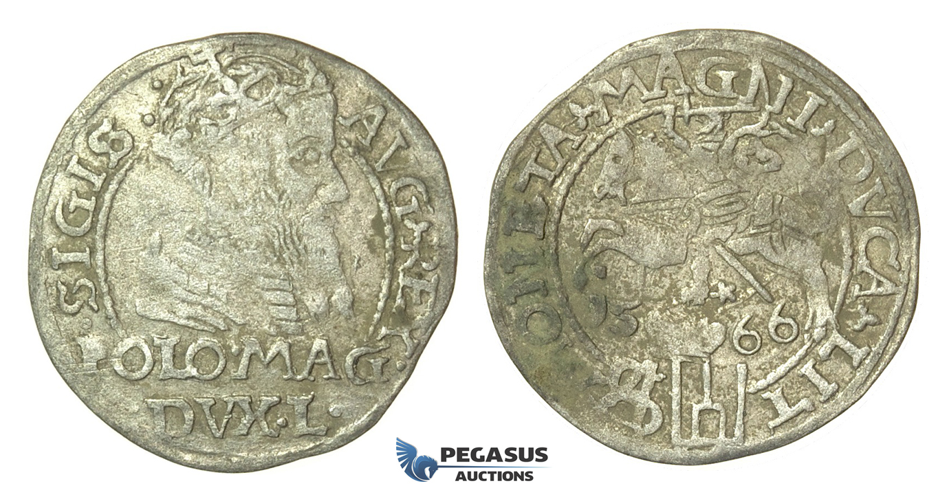 T124, Poland (for Lithuania) Sigismund II Augustus, Groschen 1566-SA, Tykocin, Silver (1.48g)