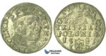 T200, Poland, Stefan Bathory, 3 Groschen (Trojak) 1583 I/D, Olkusz, Silver (2.36g) High Grade, Dark Toning!