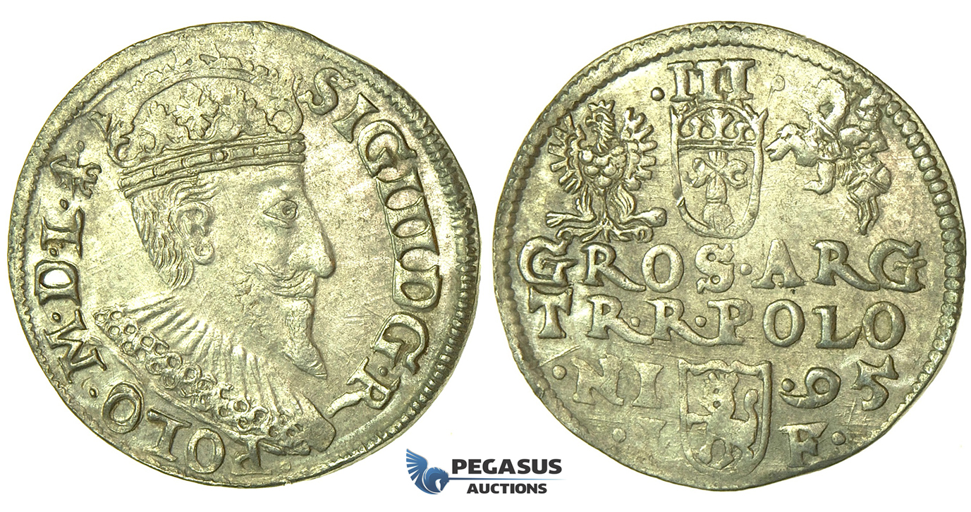 T211, Poland, Sigismund III, 3 Groschen (Trojak) 1595 I/F, Olkusz, Silver (2.35g)