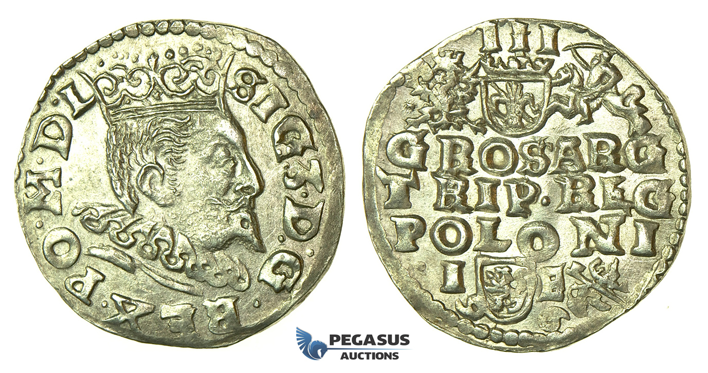 T212, Poland, Sigismund III, 3 Groschen (Trojak) 1596 I/F, Lublin, Silver (2.43g)
