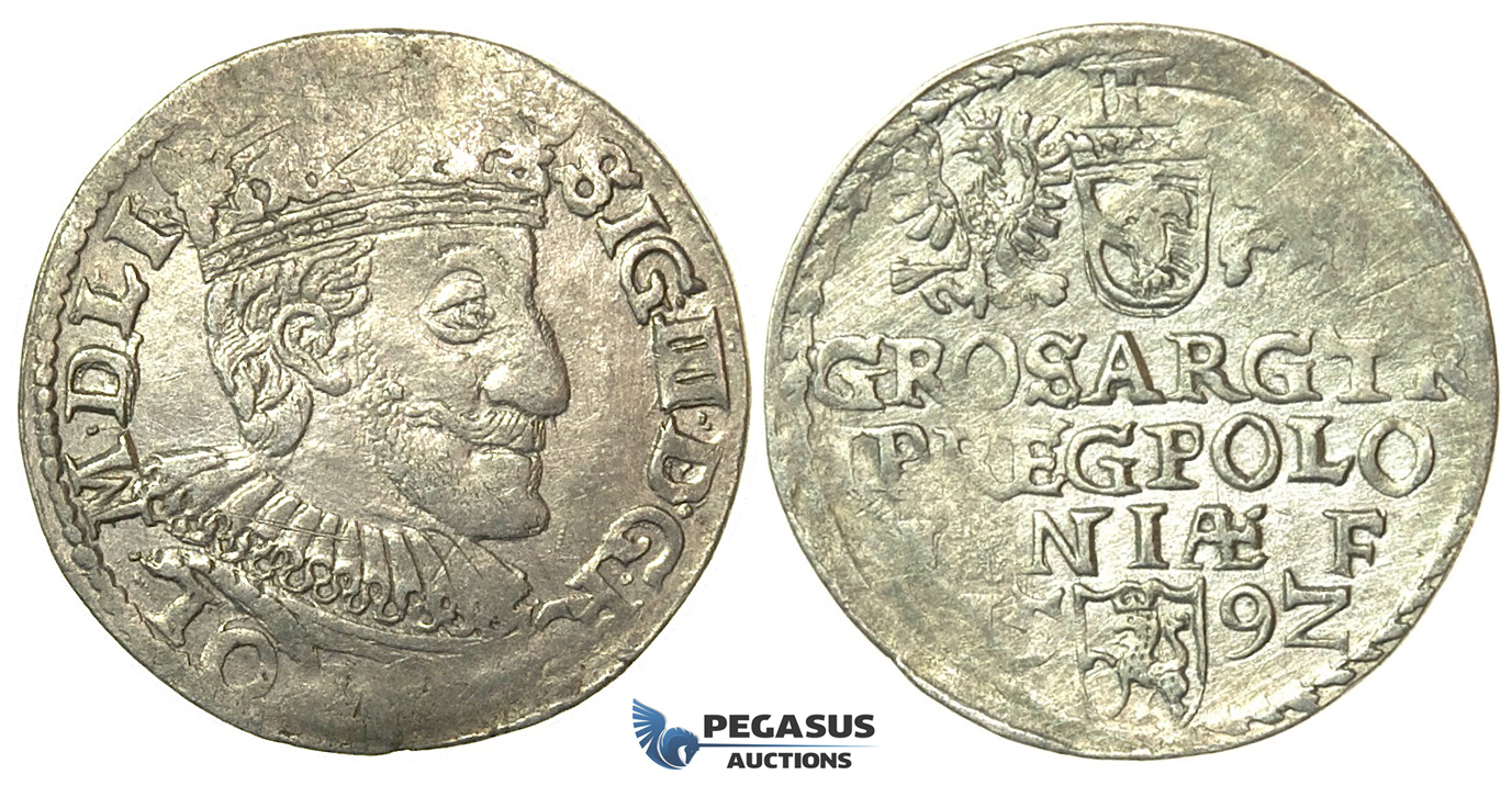 T25, Poland, Sigismund III, 3 Groschen (Trojak) 1592 I/F, Olkusz, Silver (2.25g)