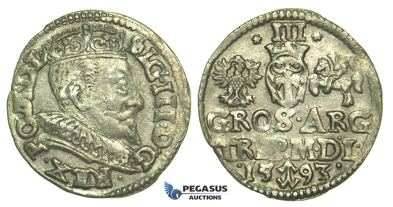 T29, Poland (for Lithuania) Sigismund III, 3 Groschen (Trojak) 1593, Vilnius, Silver (2.39g) XF-aUNC