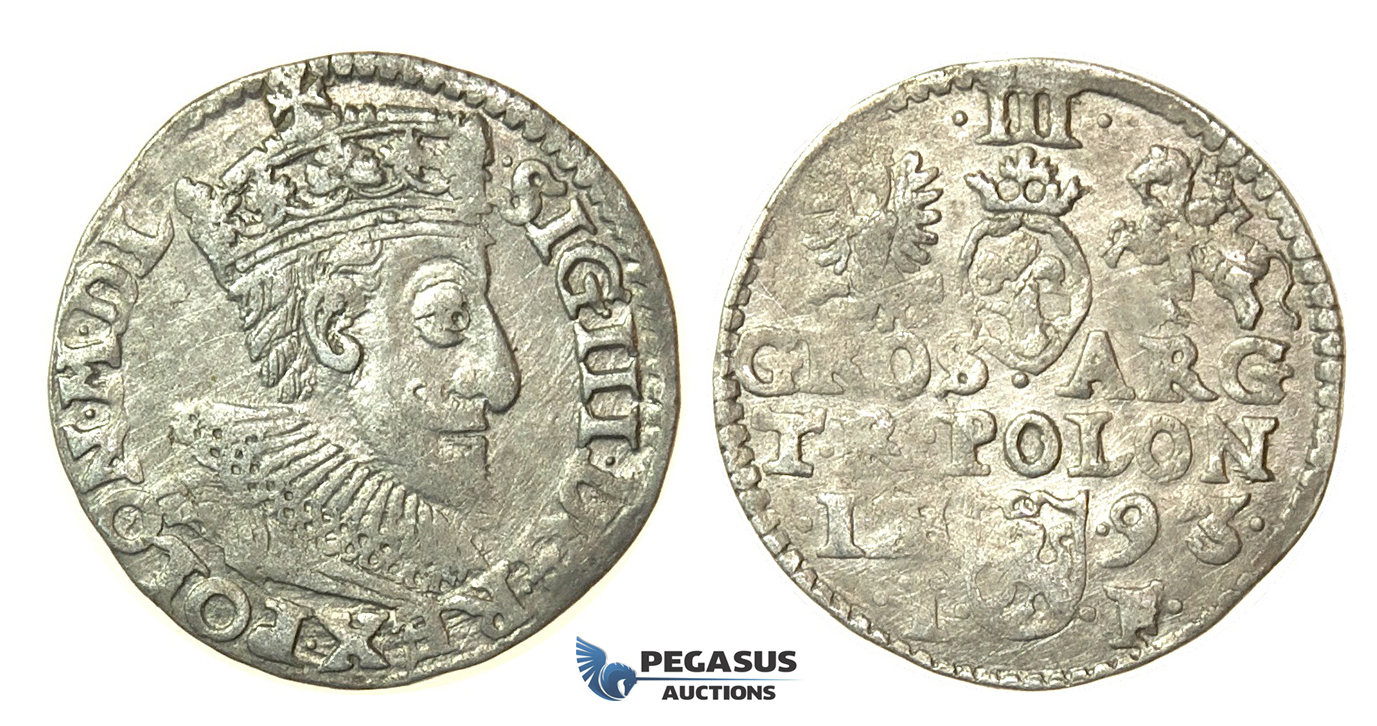 T31, Poland, Sigismund III, 3 Groschen (Trojak) 1593 I/F, Olkusz, Silver (2.19g)