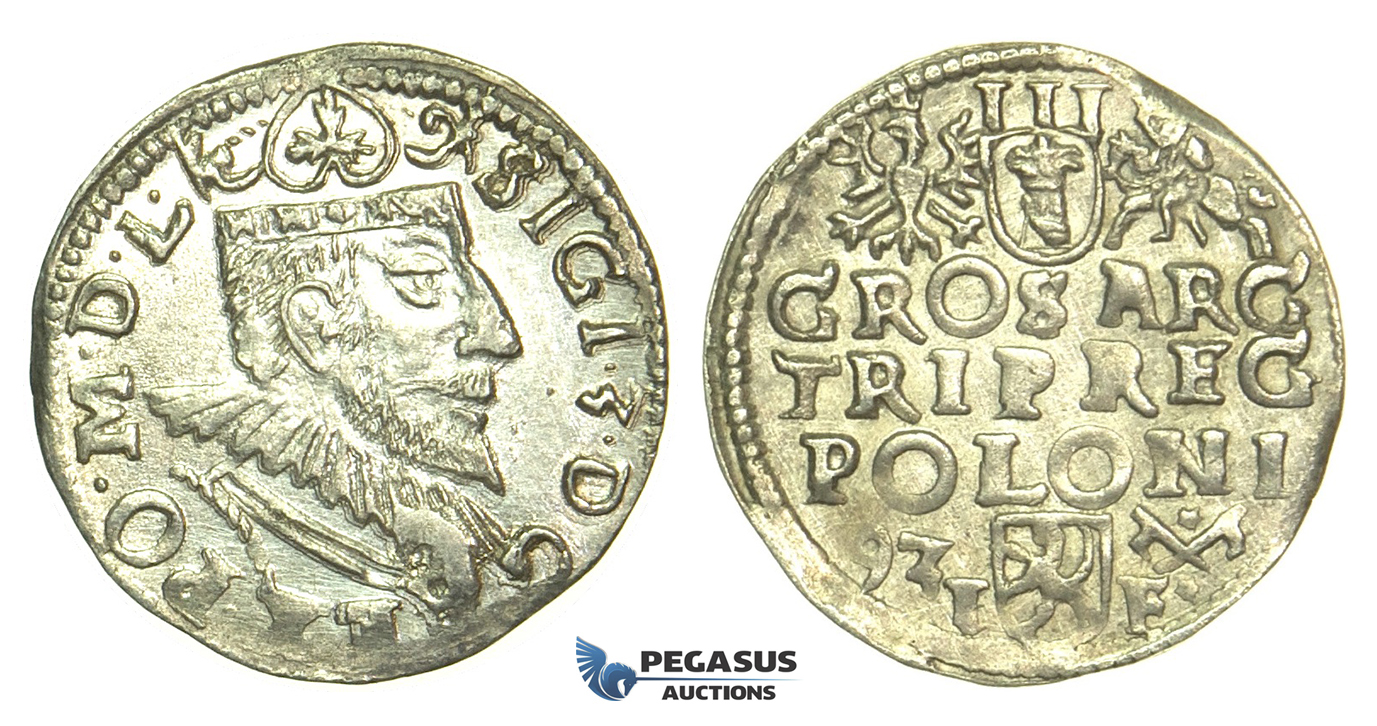 T32, Poland, Sigismund III, 3 Groschen (Trojak) 1593 I/F, Poznan (Posen) Silver (2.19g) aUNC